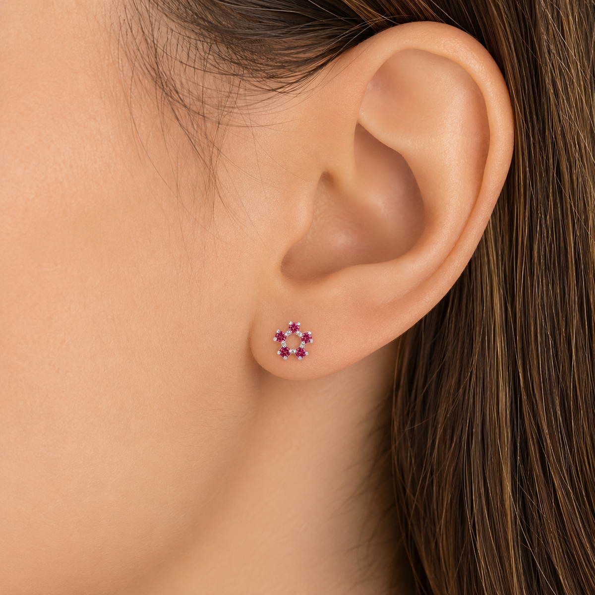 Fuchsia Halo Flower Stud Earrings