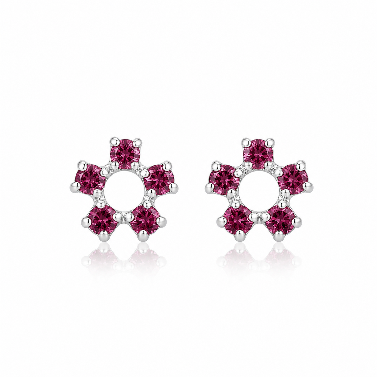 Fuchsia Halo Flower Stud Earrings
