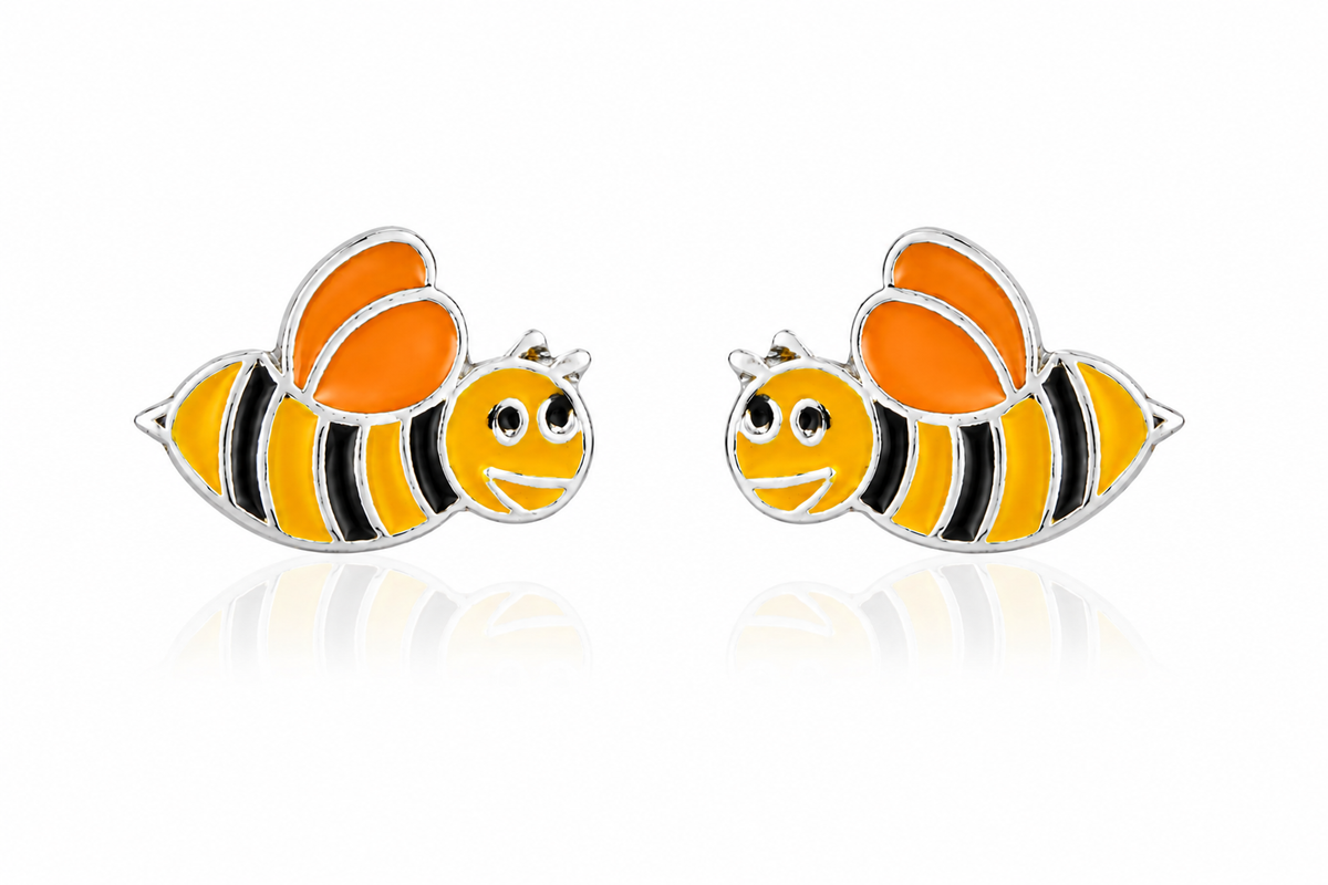Honey Bee Enamel Stud Earrings in 925 sterling silver – additional view