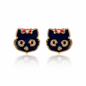 Whimsical Kitty Face Enamel Stud Earrings in 925 sterling silver – additional view