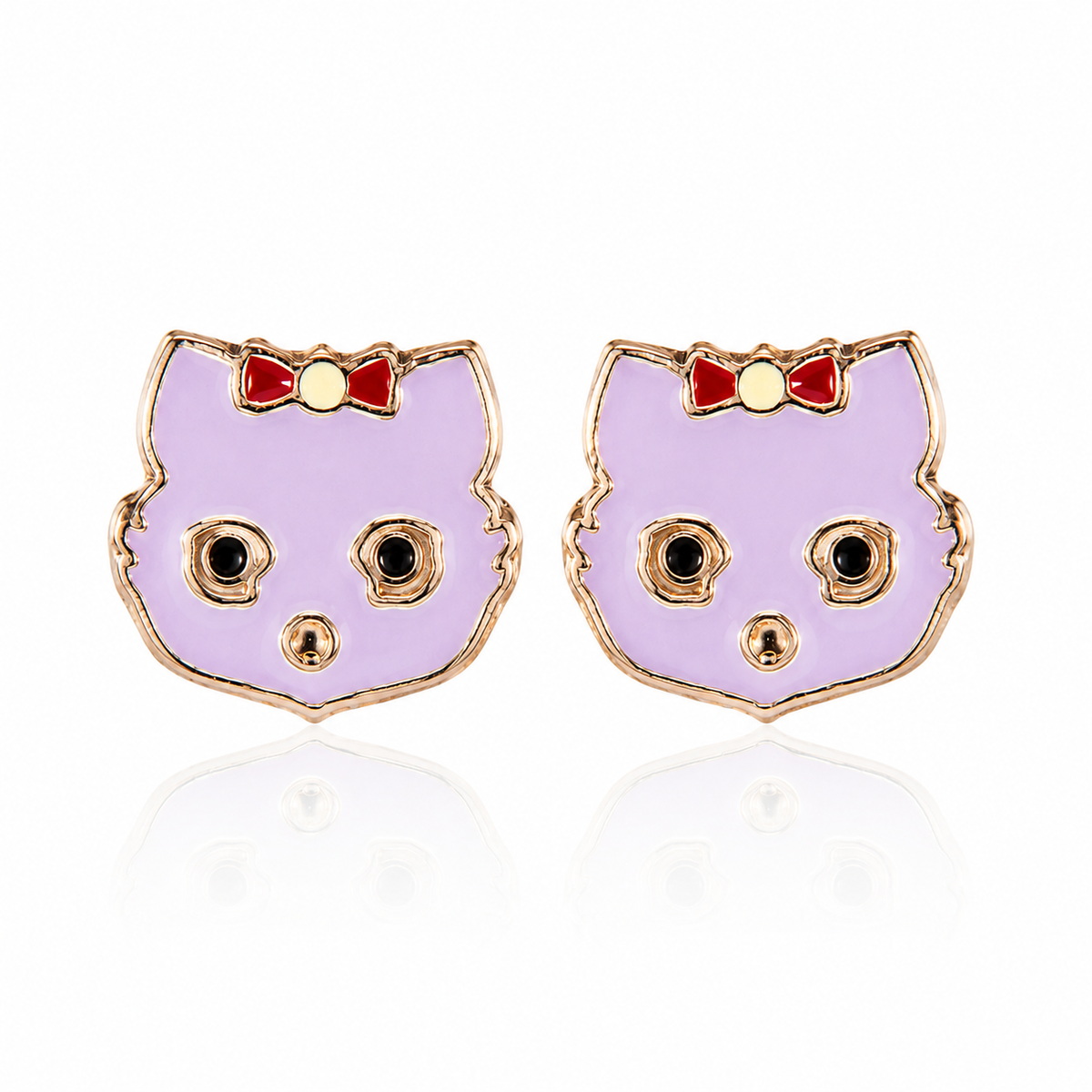 Whimsical Kitty Face Enamel Stud Earrings in 925 sterling silver – additional view