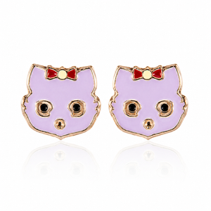 Whimsical Kitty Face Enamel Stud Earrings in 925 sterling silver – additional view