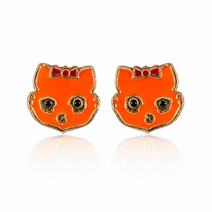 Whimsical Kitty Face Enamel Stud Earrings in 925 sterling silver – side view
