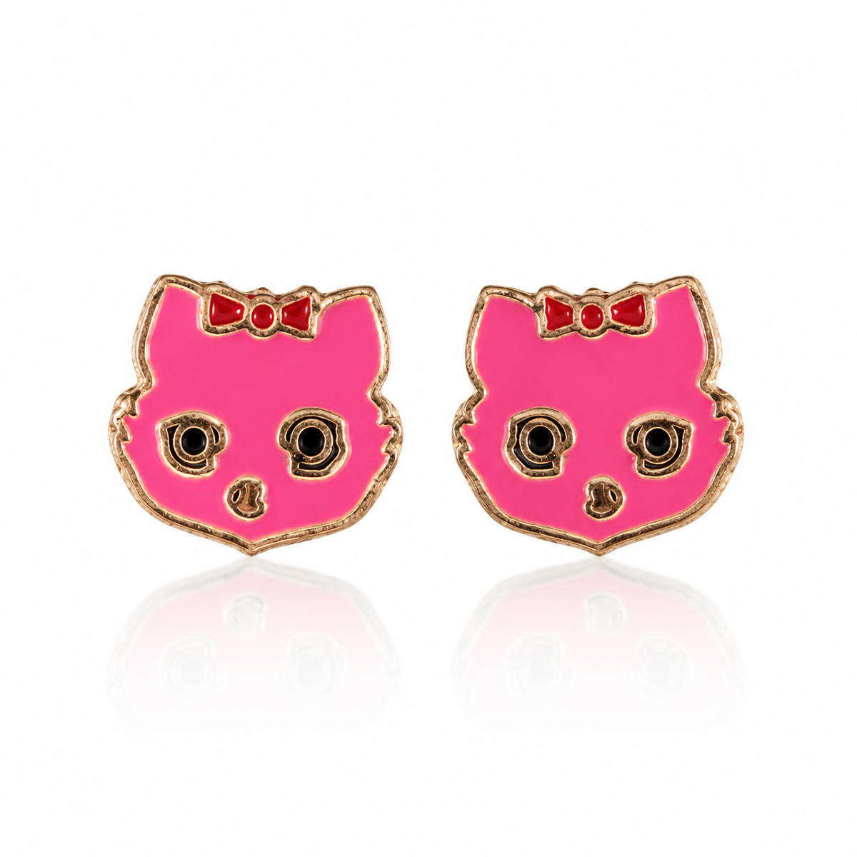 Whimsical Kitty Face Enamel Stud Earrings in 925 sterling silver – additional view