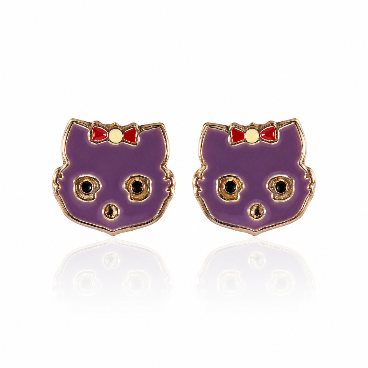 Whimsical Kitty Face Enamel Stud Earrings in 925 sterling silver – additional view