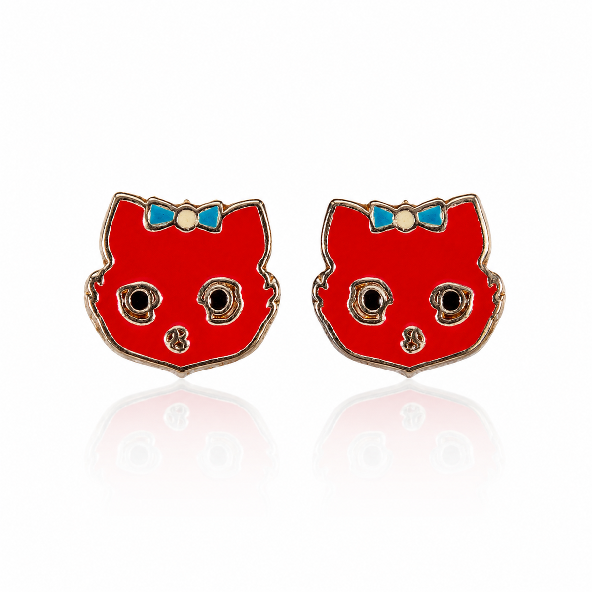 Whimsical Kitty Face Enamel Stud Earrings in 925 sterling silver – additional view