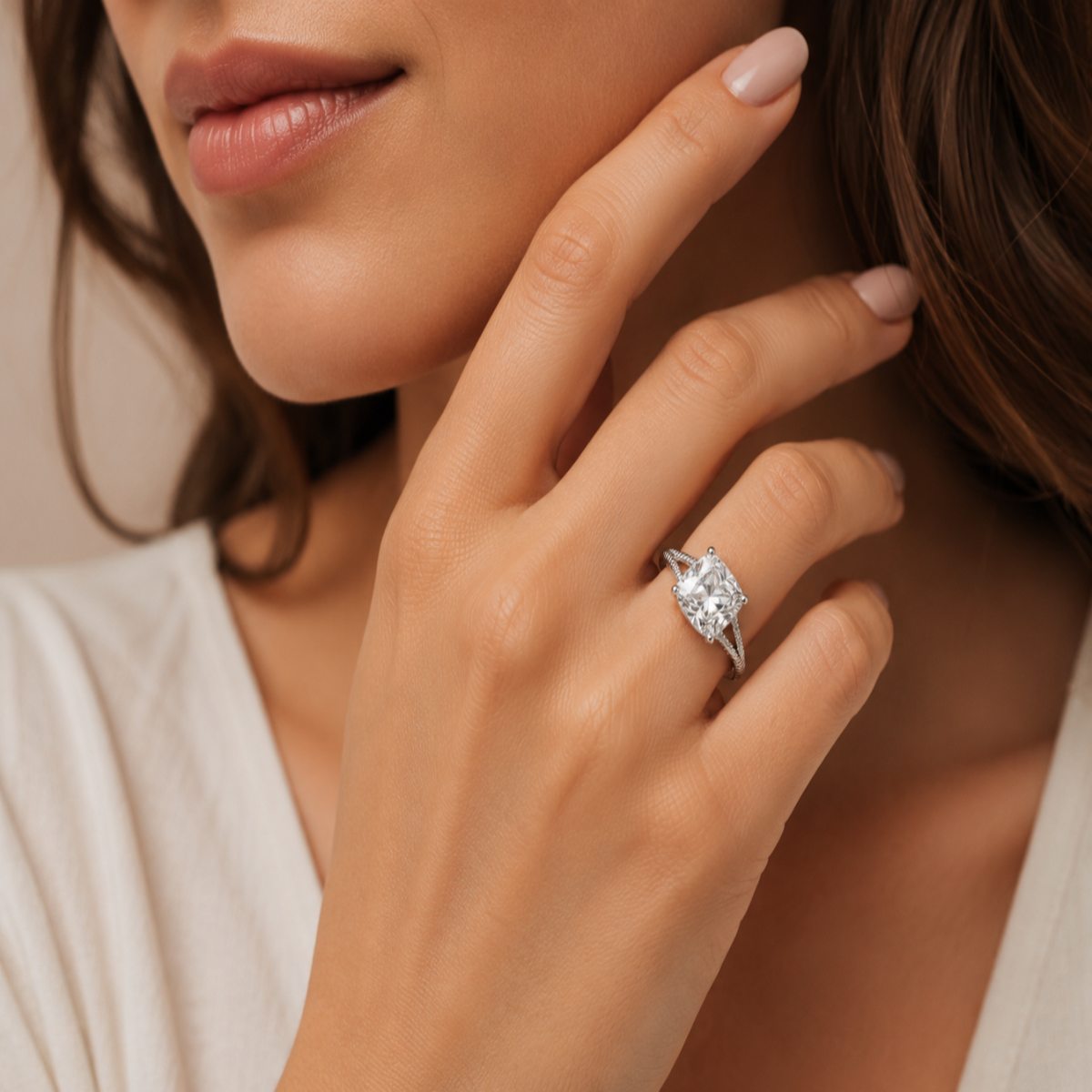 Large Cushion-Cut Crystal Split-Shank Ring