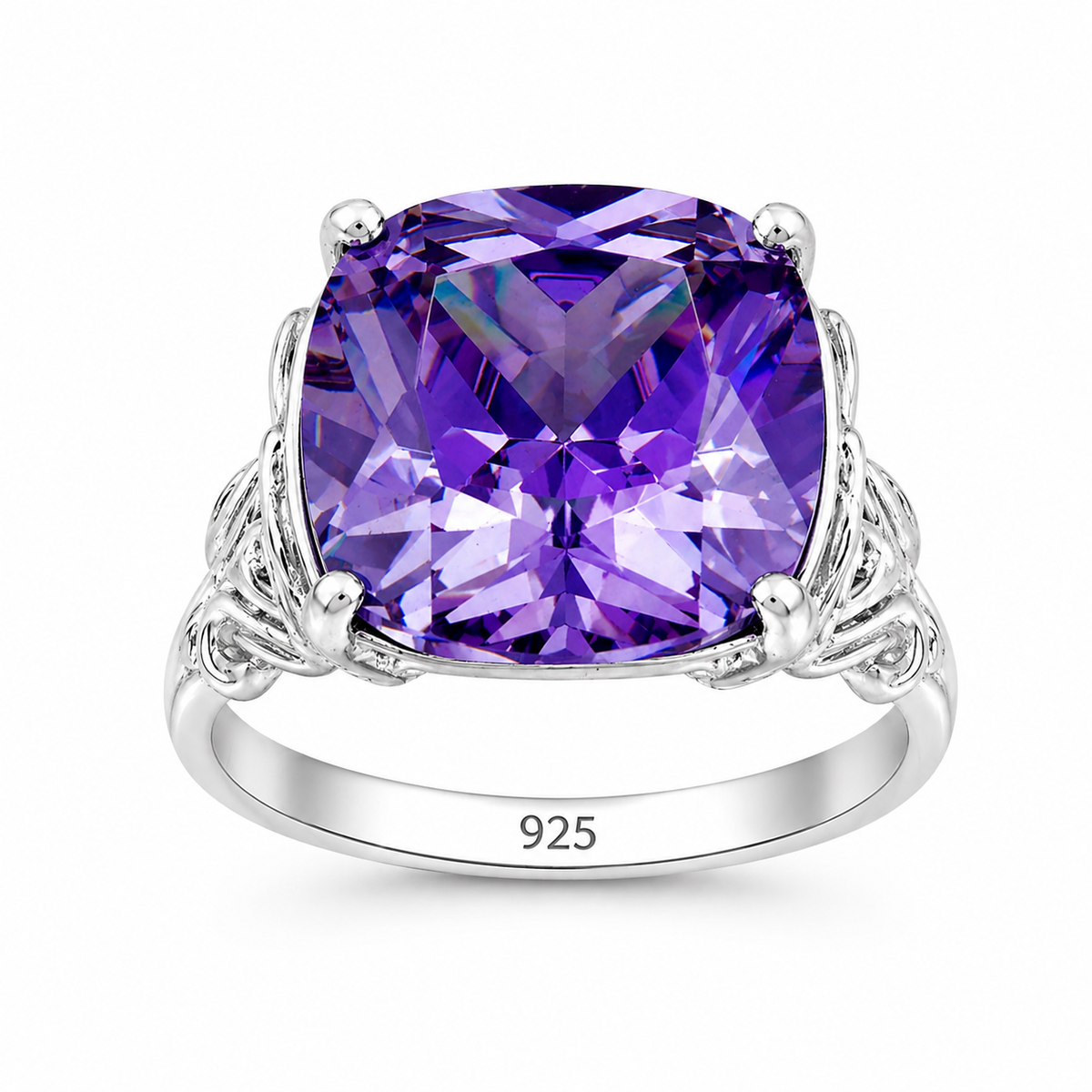 Large Cushion-Cut Purple Crystal Ring