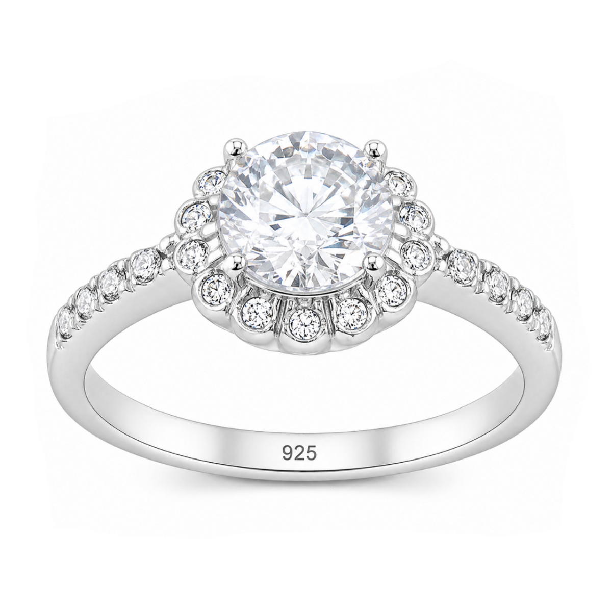 Large Round Cubic Zirconia Halo Ring