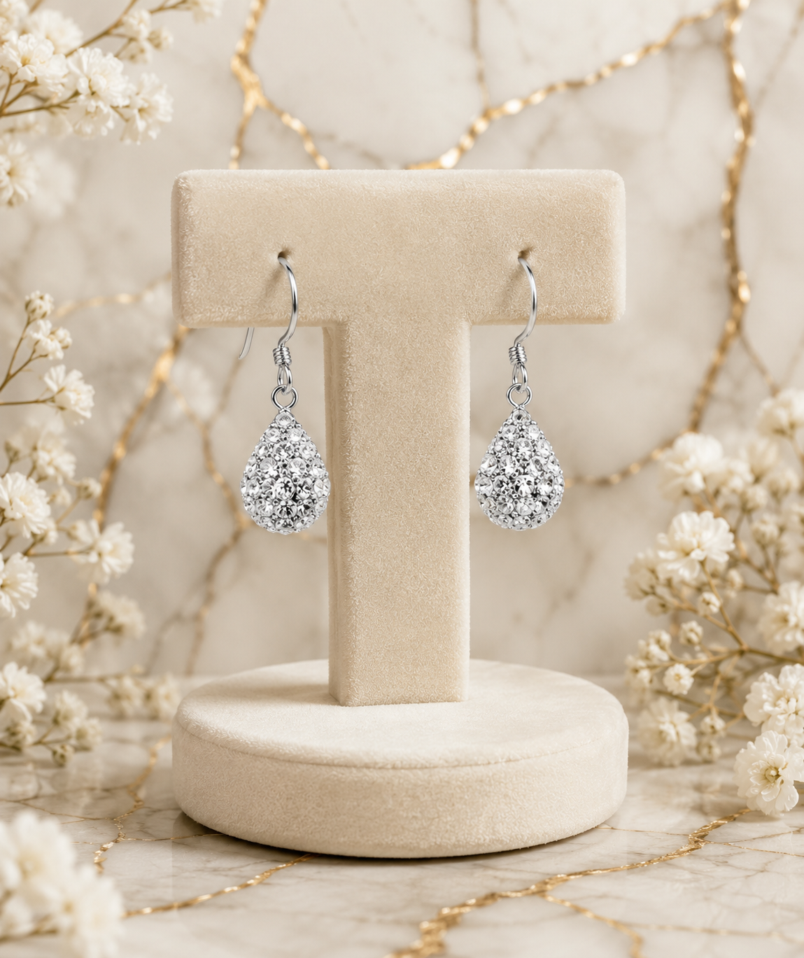 Lumière Teardrop Crystal Earrings in 925 sterling silver – side view