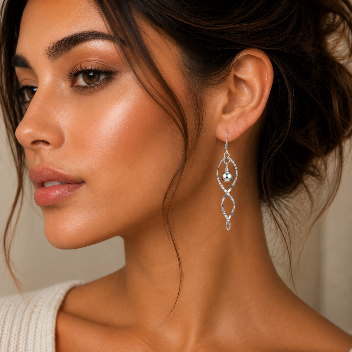 Luna Orbit Twist Drop Earrings in 925 sterling silver – angle view