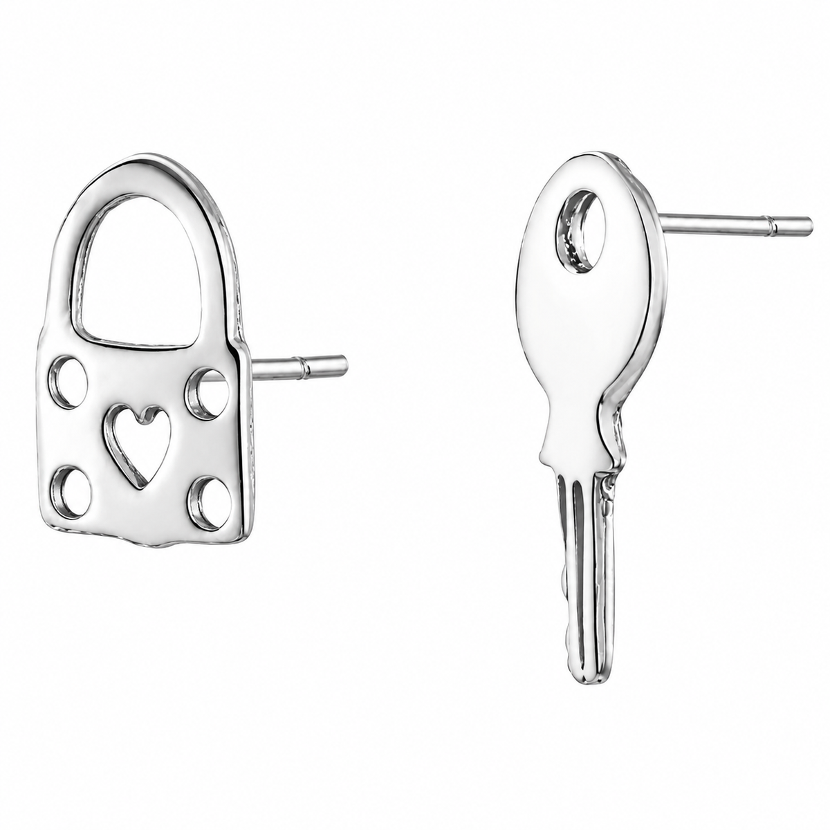 Luxe Lock & Key Stud Earrings in 925 sterling silver – side view