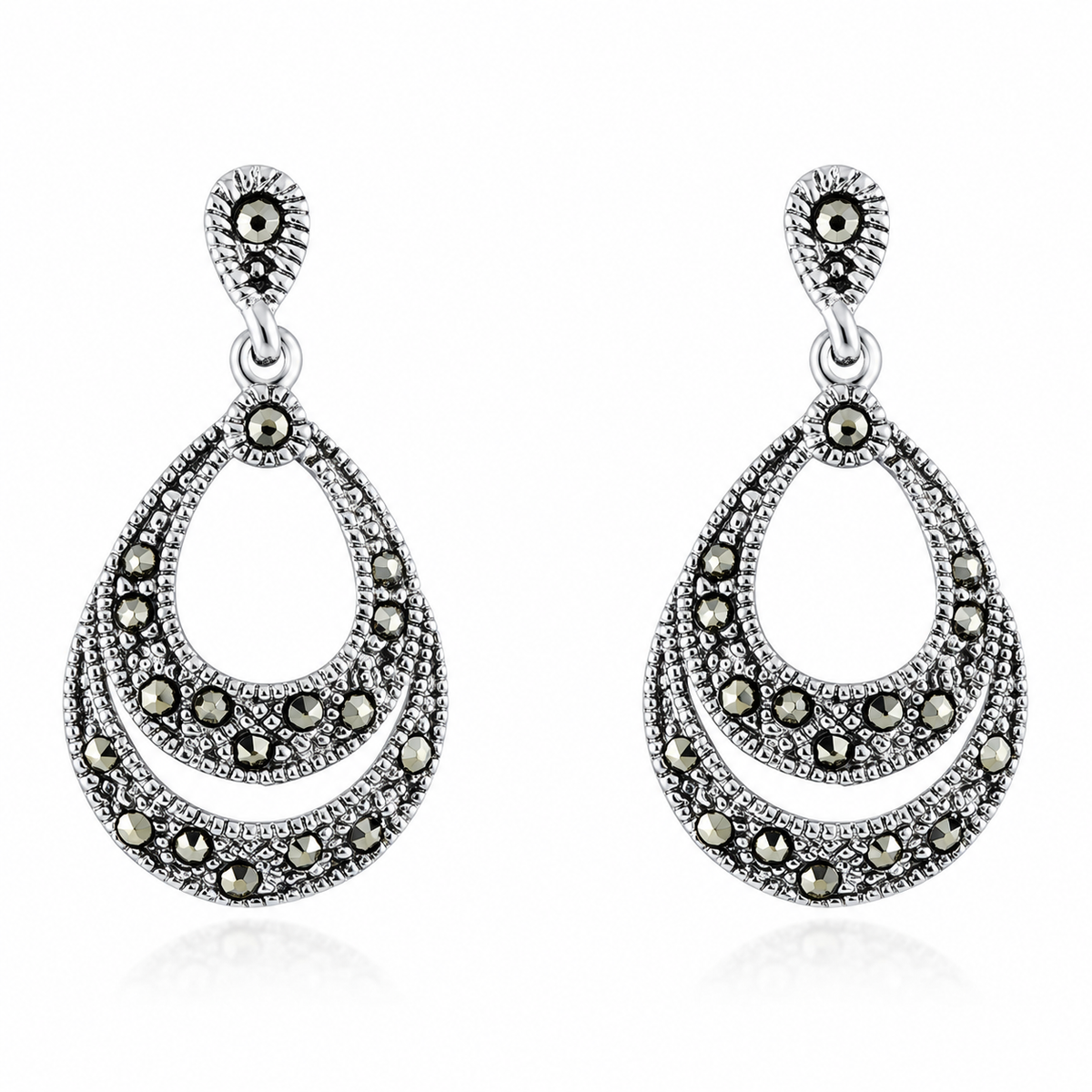 Luxury Marcasite Door Knocker Drop Earrings in 925 sterling silver – main view