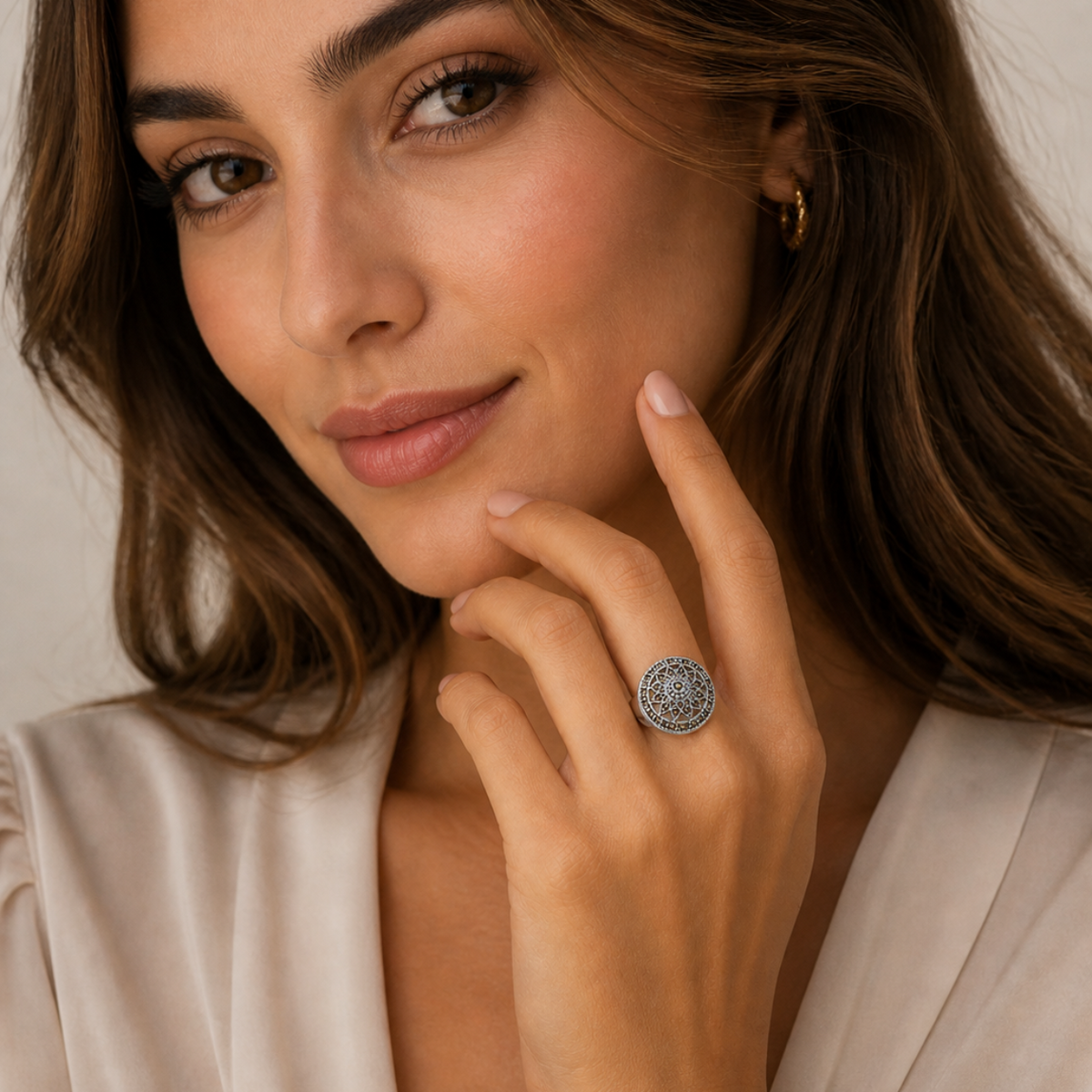 Marcasite Bohemian Cutout Ring in 925 sterling silver – angle view