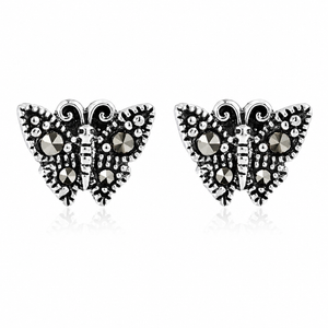 Midnight Monarch Marcasite Butterfly Stud Earrings in 925 sterling silver – main view