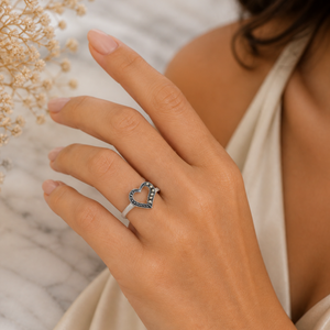 Marcasite Cutout Heart Ring in 925 sterling silver – angle view