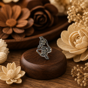 Marcasite Double Flower Vine Ring in 925 sterling silver – side view