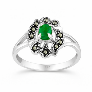 Marcasite Floral Gemstone Ring in 925 sterling silver – main view