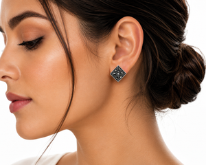 Noir Marcasite Geometric Stud Earrings in 925 sterling silver – angle view