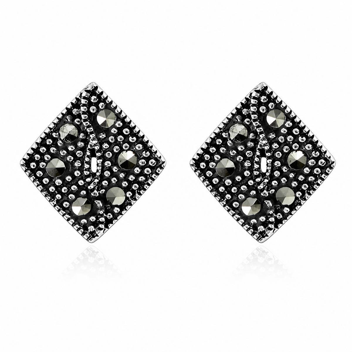 Noir Marcasite Geometric Stud Earrings in 925 sterling silver – main view