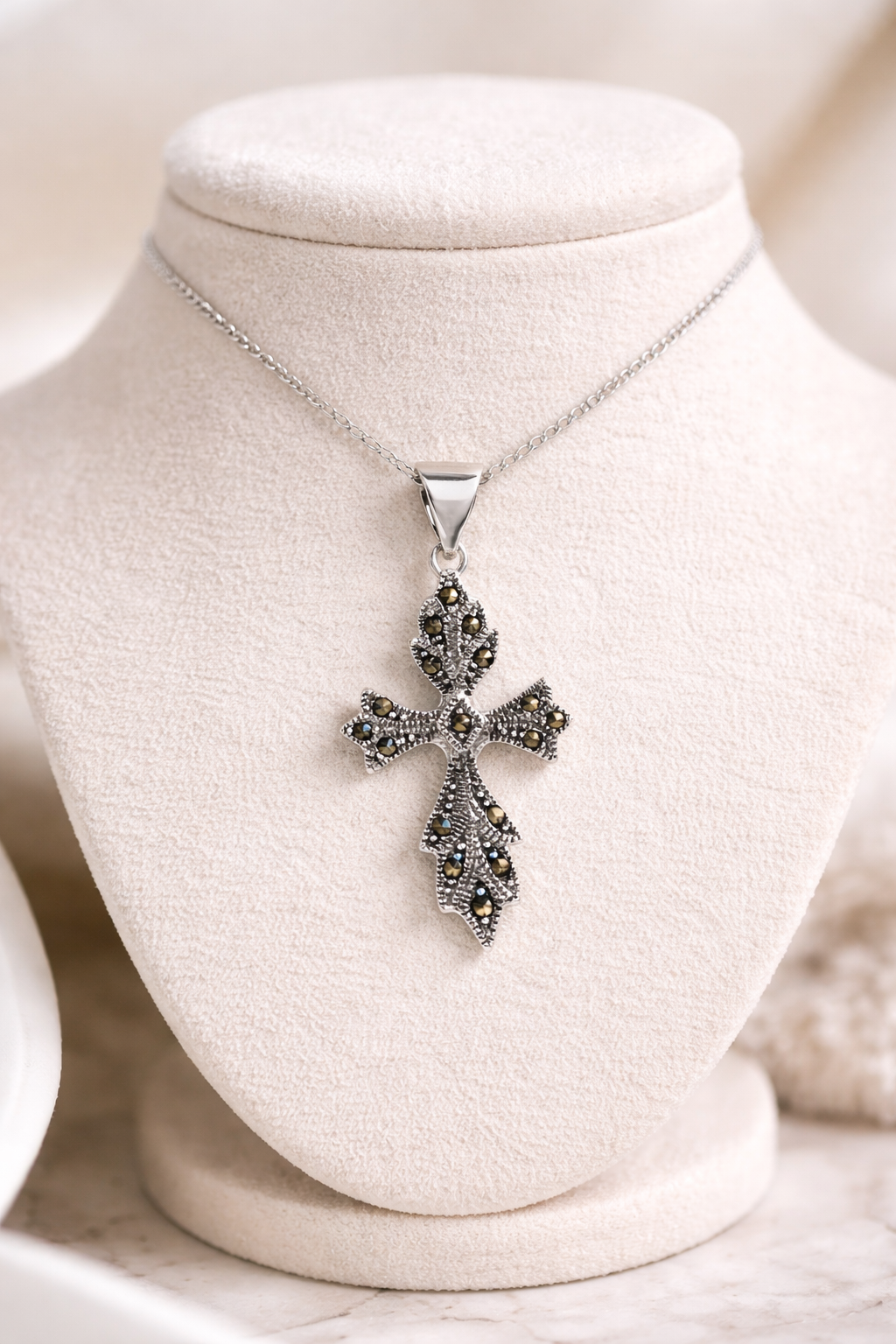 Marcasite Gothic Cross Pendant in 925 sterling silver – additional view