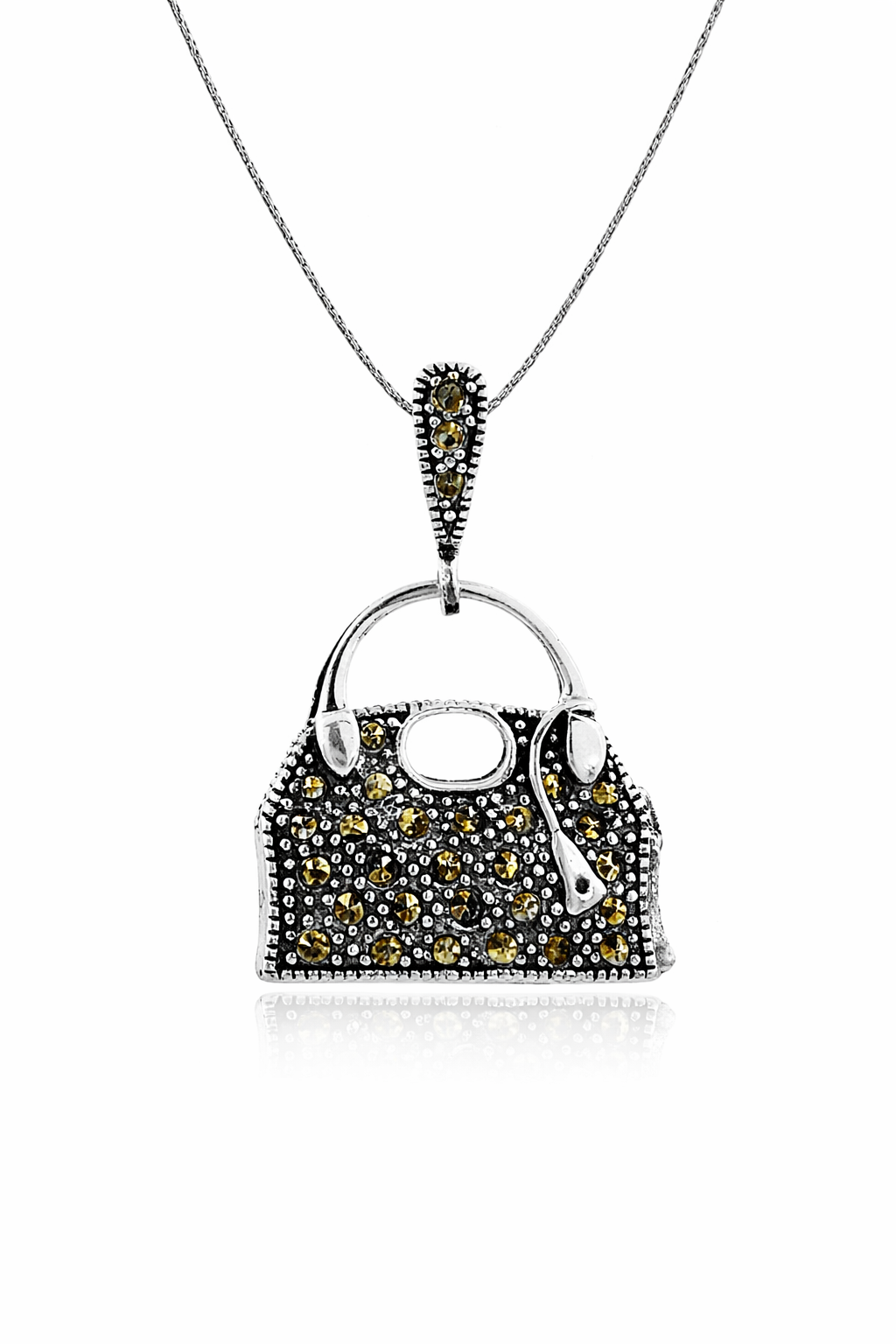 Marcasite Handbag Pendant in 925 sterling silver – side view