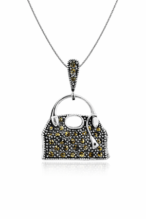 Marcasite Handbag Pendant in 925 sterling silver – side view