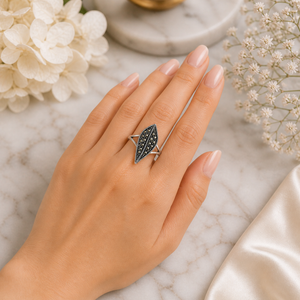 Marcasite Large Leaf Statement Ring in 925 sterling silver – angle view