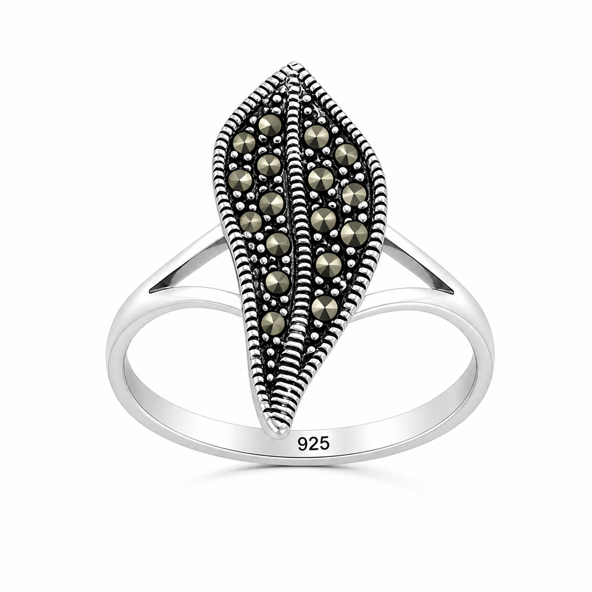 Marcasite Large Leaf Statement Ring in 925 sterling silver – main view