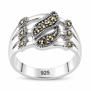 Marcasite Large & Small Leaf Ring in 925 sterling silver – main view