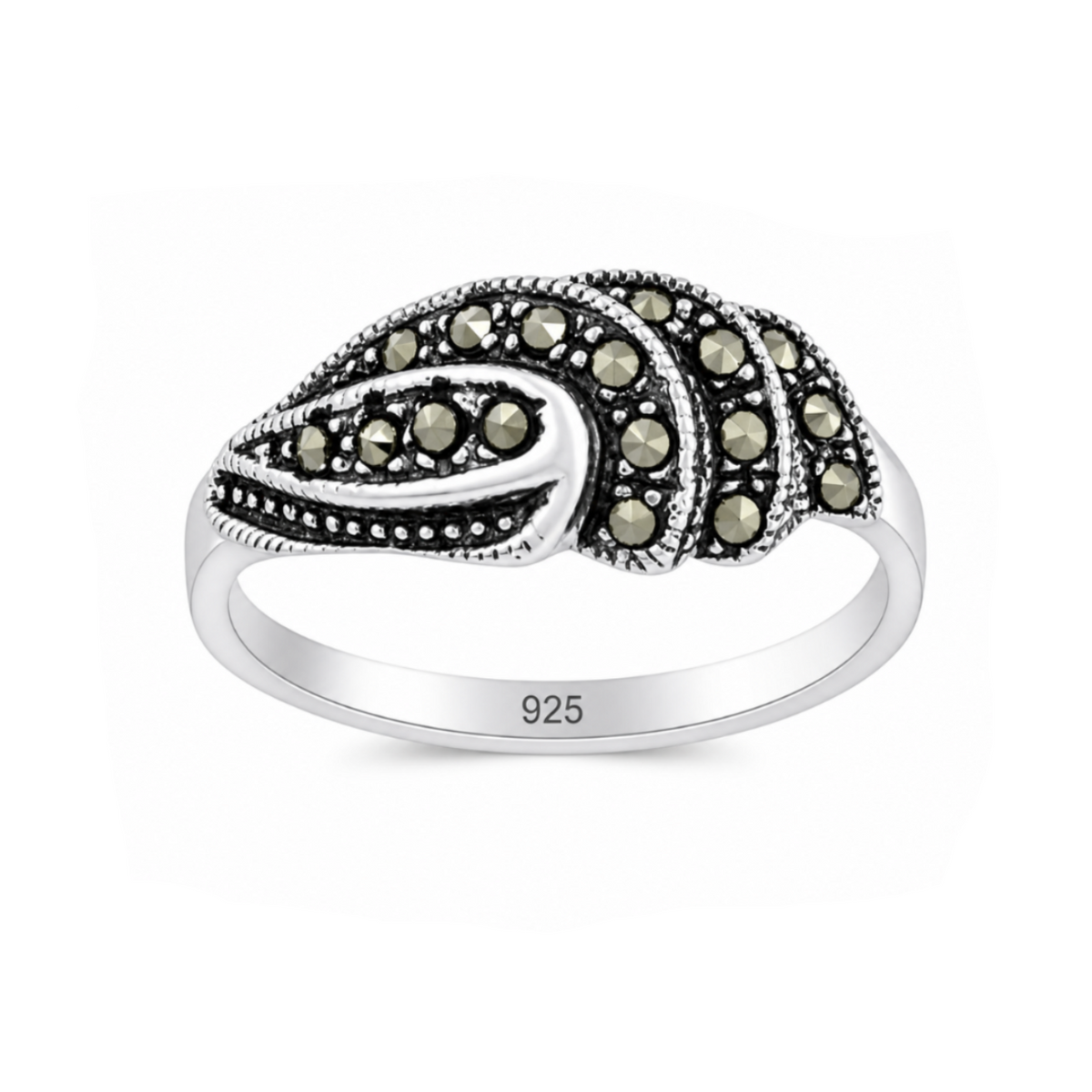 Marcasite Leaf Pattern Ring in 925 sterling silver – main view