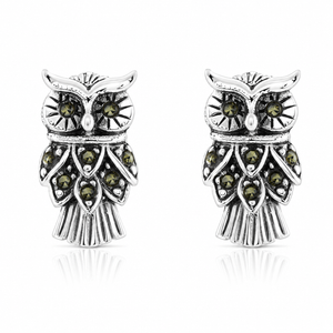 Royal Marcasite Owl Stud Earrings in 925 sterling silver – main view
