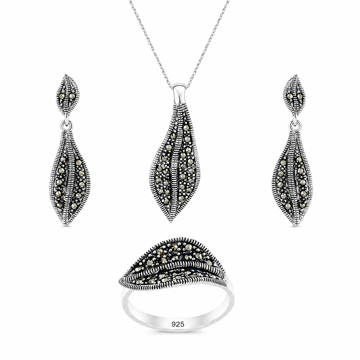 Marquise Noir Marcasite Set
