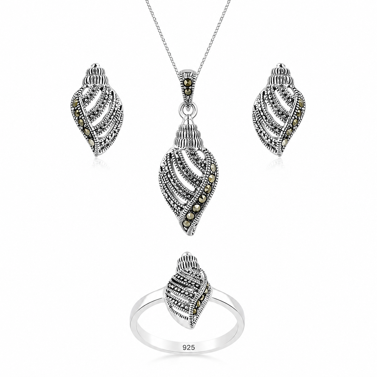 Parure marquise en coquillage et marcassite