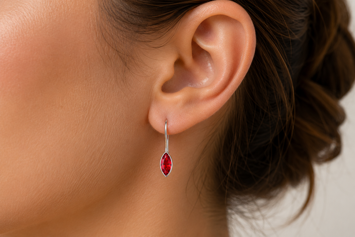 Marquise Solitaire Threader Earrings in 925 sterling silver – angle view
