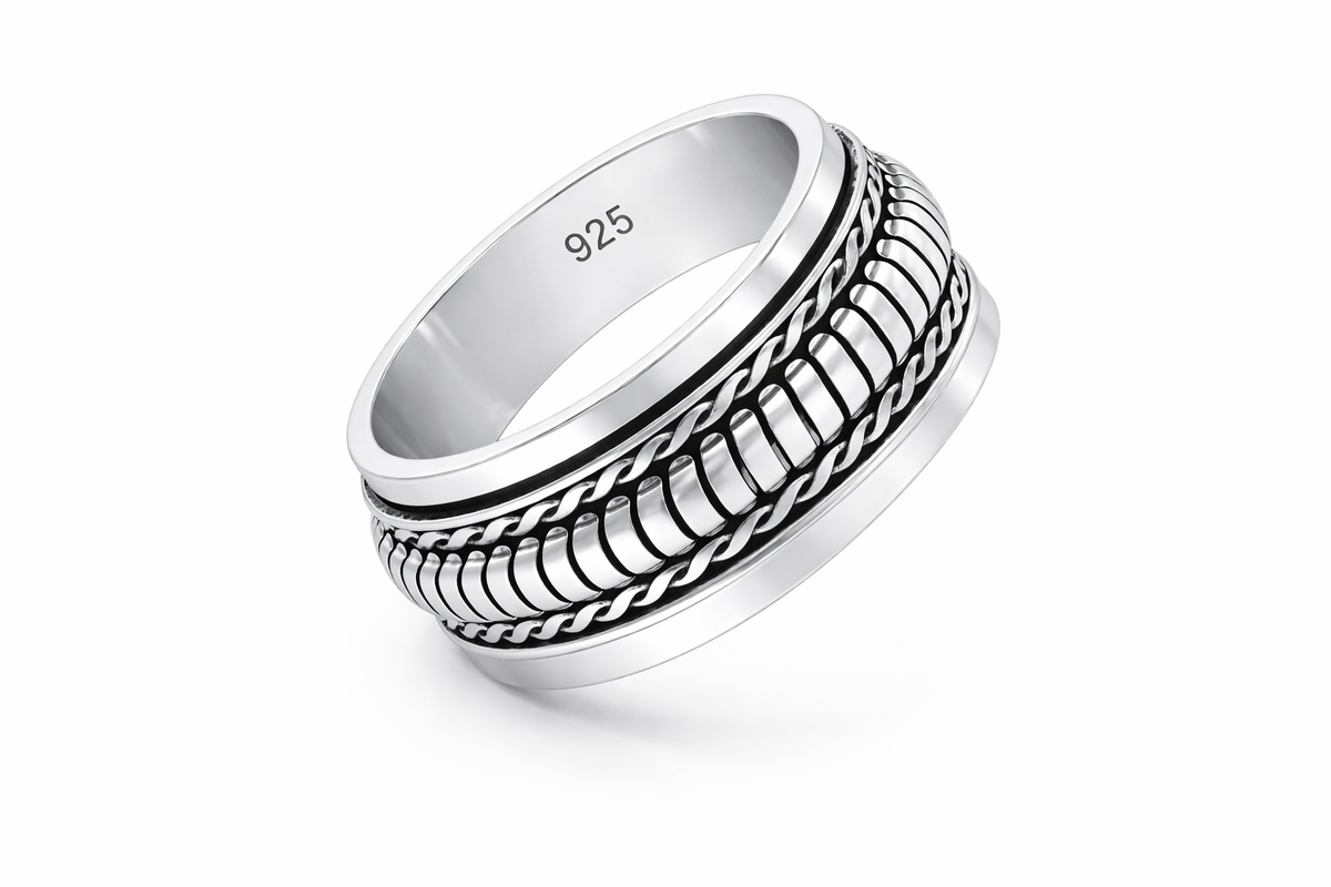 Braided & Ribbed Spinner Ring in 925 sterling silver – side view