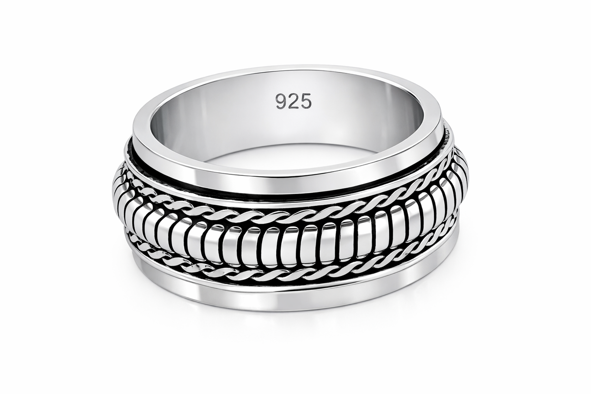 Braided & Ribbed Spinner Ring in 925 sterling silver – main view
