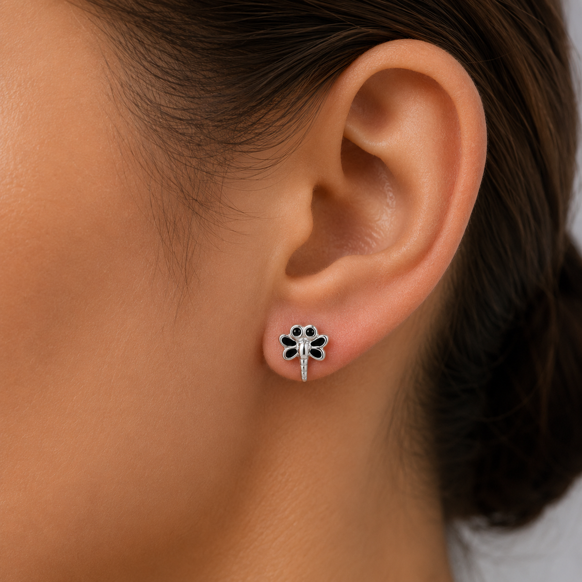 Midnight Dragonfly Stud Earrings in 925 Sterling Silver