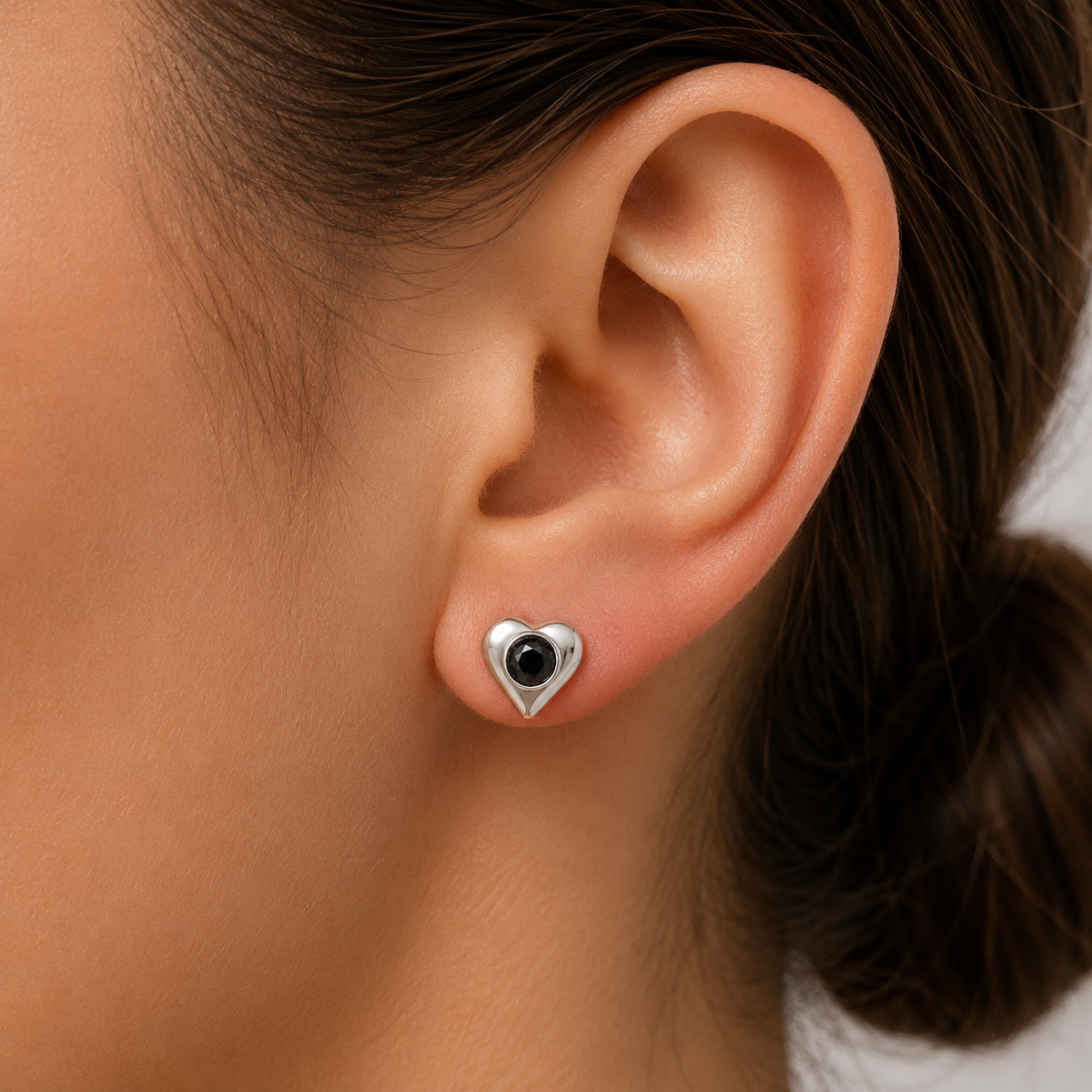 Midnight Heart Bezel Stud Earrings