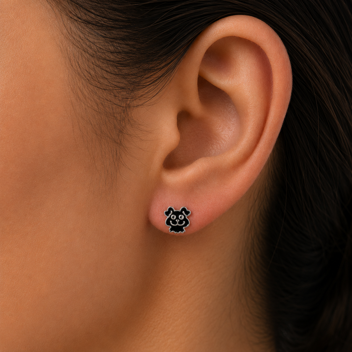 Midnight Puppy Charm Stud Earrings