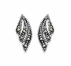 Midnight Teardrop Marcasite Stud Earrings in 925 sterling silver – main view