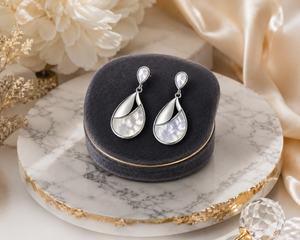 Mother of Pearl Teardrop Swirl Earrings in 925 sterling silver – side view