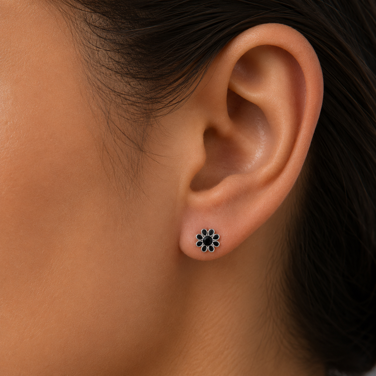 Noir Blossom Stud Earrings