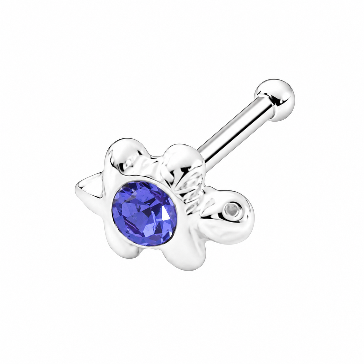 Turtle Crystal Nose Bone Stud in 925 sterling silver – angle view