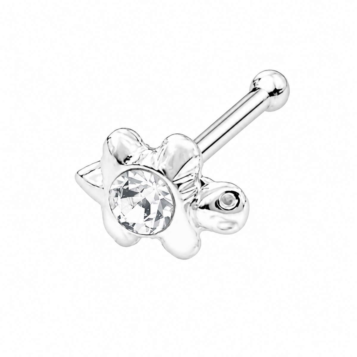 Turtle Crystal Nose Bone Stud in 925 sterling silver – side view