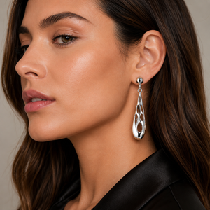 Open Teardrop Sculpted Earrings in 925 sterling silver – angle view