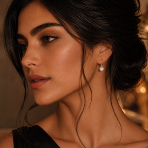Pavé Heart Drop Earrings in 925 sterling silver – angle view