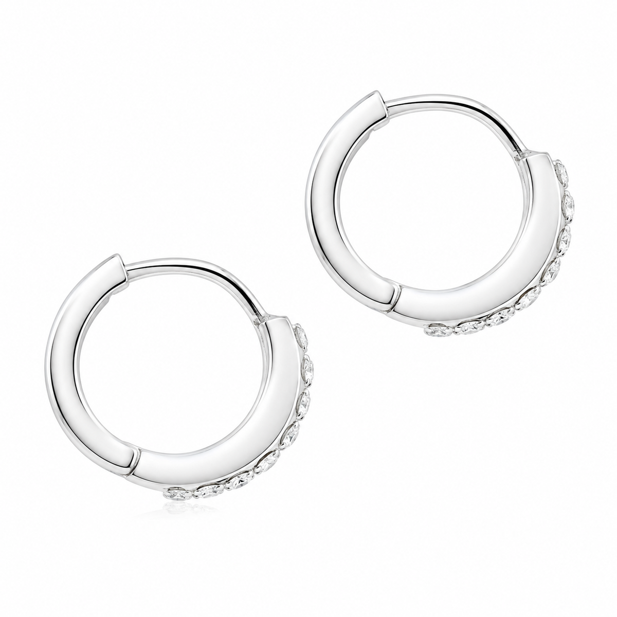 Pavé Oval Huggie Earrings in 925 sterling silver – side view