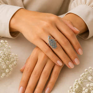 Peacock Marcasite Ring in 925 sterling silver – angle view