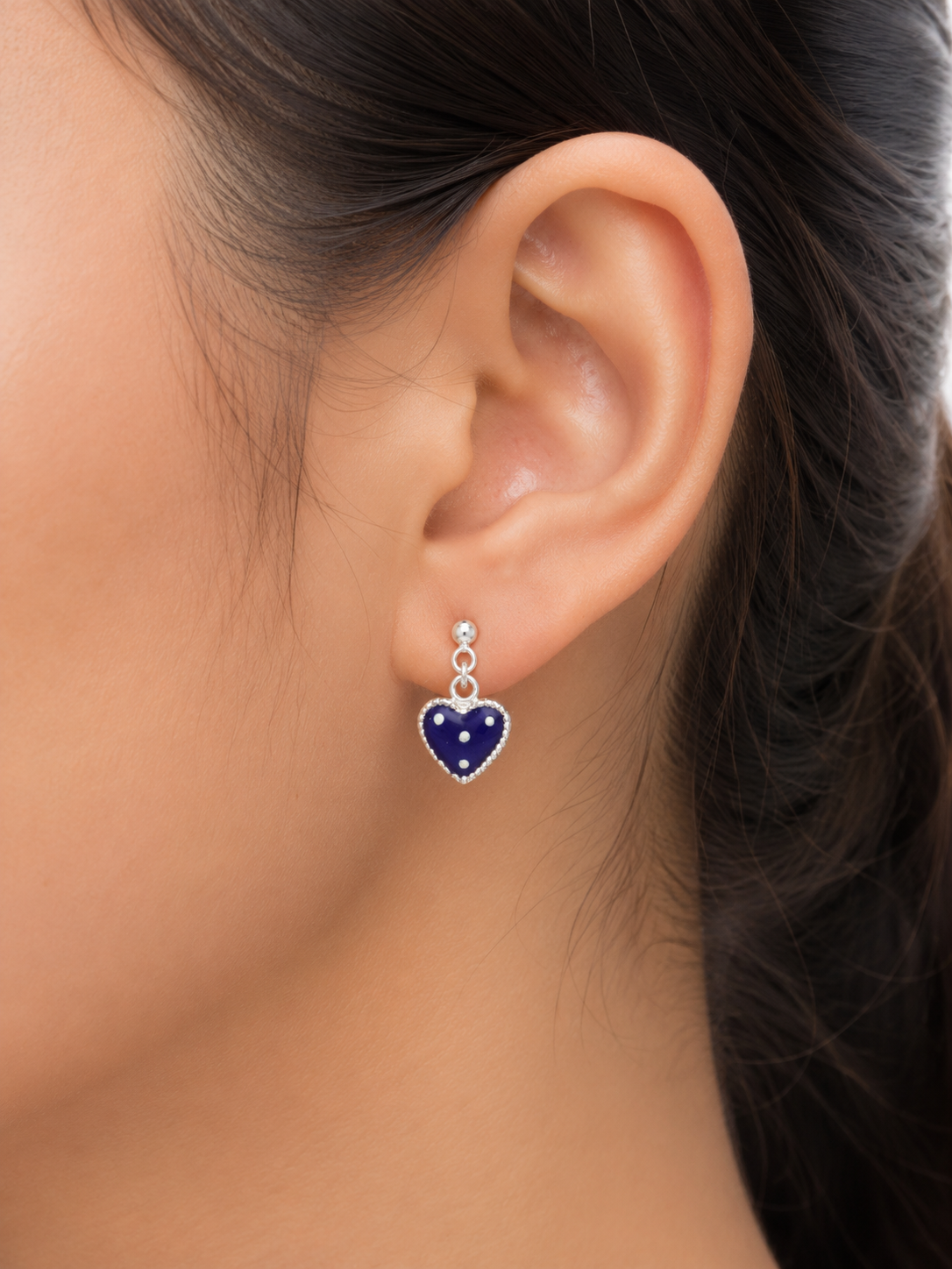 Polka Dot Heart Dangle Earrings in 925 sterling silver – additional view